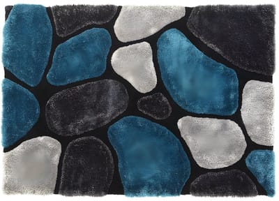 Vente-unique Shaggy tapijt PIETRA turquoise en grijs - polyester - 160 x 230 cm