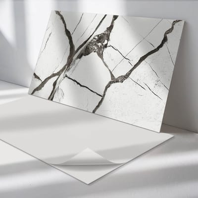 Wallfluent Vinyl Wandpaneel - Marmerpatroon met aderen Vinyl Wandbekleding - 100 cm x 50 cm - Wit PVC wandpaneel - Verpakking van 1 stuk - Rechthoekig Wandbekleding Vinyl - Texturen Wandpaneel - Zelfklevend Muurpaneel - Wandpaneel Keuken en Badkamer
