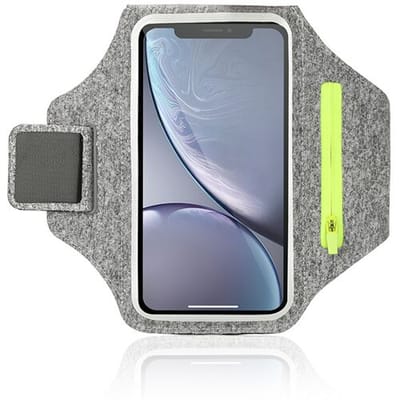 Coverzs Telefoonhouder voor hardlopen Hardloopband - Ruimte voor sleutels en pasjes - Universele sportarbarmband voor hardlopen (wit/grijs)
