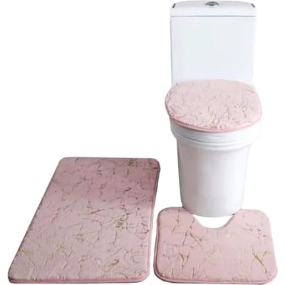 3 STUKS Badmat Toiletdekselhoes U-Vormig Kleed Antislip Zacht Vloerkleed Waterabsorberend Marmering Deurmat Badkamerkleed Tapijt Stoelhoes Kleedset roze