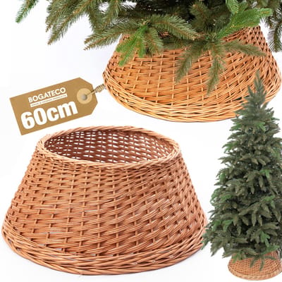 BOGATECO rieten mand voor de kerstboom 60cm diameter | Kerstboomrok van wilgenhout | Kerstboommand | Naturelkleurige kerstboomstandaard van wilgenhout | Handgemaakt | Natuurlijk