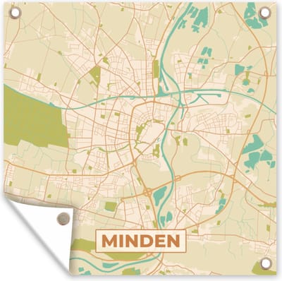 Tuin poster Minden - Plattegrond - Kaart - Stadskaart - Vintage - 200x200 cm - Tuindoek