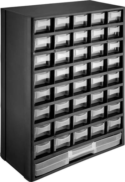 tectake® - Assortimentskast met 41 transparante laden - Ideaal voor wandmontage, gemaakt van duurzaam polypropyleen - Voor werkplaats, garage en hobbyruimte - 30x13,5x45cm