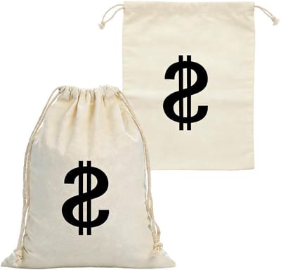 Canvas Geldzak met Dollar Symbool - 2 Stuks, 28x40 cm, Perfect voor Carnaval en Themafeesten, Accessoire voor Volwassenen en Kinderen