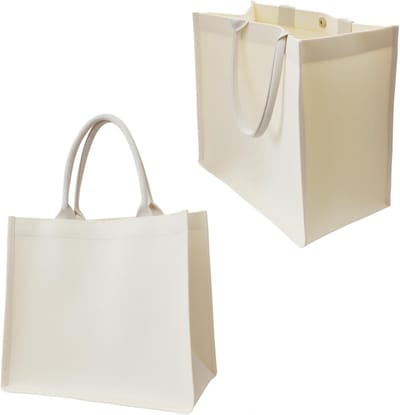 Jute Tas Set van 2 Stuks - Beige Katoenen Tote Tas met Magneetsluiting voor Winkelen, Strand en Kantoor, 36 x 30 cm