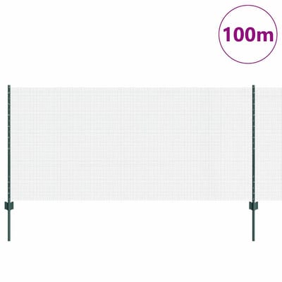 vidaXL - gelast - draadhek - met - palen - 100 - x - 1 - m - PVC-Coated - Staal - Groen - Mesh
