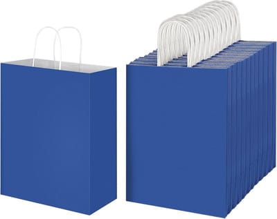 Papieren Cadeauzakken - Kraft Zakken - Feestelijke Verpakking - 100 Stuks Bulk - 10x5x13 Inch - Koningsblauw