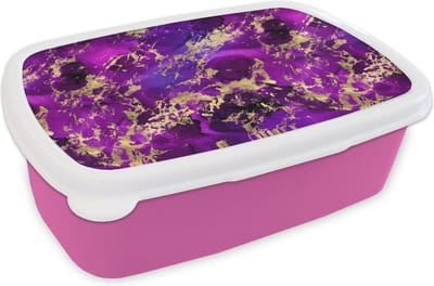 Broodtrommel Roze - Lunchbox - Brooddoos - Marmer - Goud - Paars - Patroon - 18x12x6 cm - Kinderen - Meisje