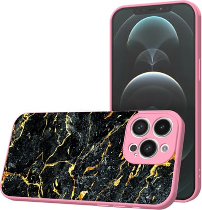 Smartphonica Telefoonhoesje Geschikt voor iPhone 12 Pro Max met Zwart Goud Marmer opdruk - TPU Back Cover Case Black Gold Marble Design - Roze geschikt voor iPhone 12 Pro Max