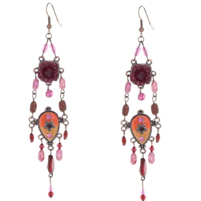 Behave – Oorhangers – Bronskleurig met Rood, Paars, Roze & Oranje Accenten – 11 cm