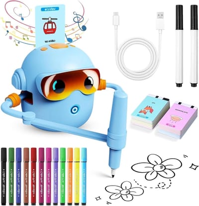 Interactieve schilderrobot voor kinderen van 3-8 jaar, met 100 schilderkaarten, muziek en kleurpotloden - Creatief speelgoed voor jongens en meisjes, ideaal cadeau voor jonge kunstenaars