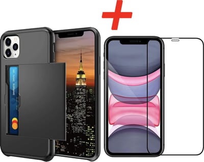 Geschikt voor Apple iPhone 11 Pro Backcover | Zwart | Pasjeshouder