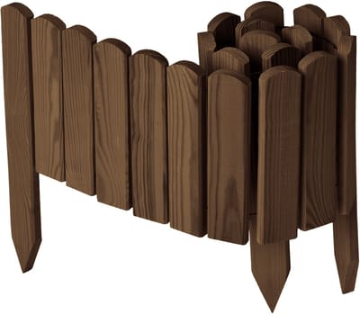 Garronda Rollborder - Flexibele houten - Gazonafscheiding - Palissade padenafscheiding - kan worden ingekort - Donkerbruin - Hoogte: 20 cm, hekje 100 cm – GD-BRU-Rollborder100