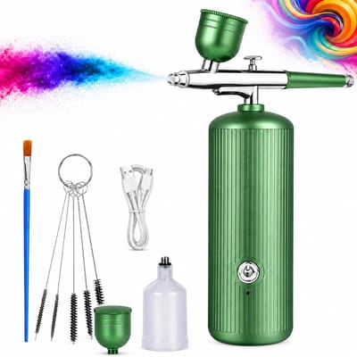 Draadloze Airbrush Set met Compressor - 3 Snelheden - Oplaadbare Draagbare Airbrush - Voor Make-up Modelbouw Taartdecoratie Nagels - Inclusief Nozzles en Reinigingsborstel