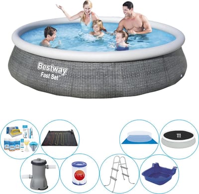 Fast Set Rattan Rond 396x84 cm - Deluxe Zwembad Set