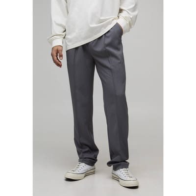 Straight Fit Smart Elasticated Pintuck Trousers | Grey | Size XS