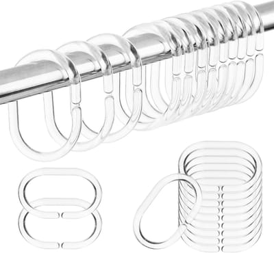 24 Stuks Plastic Douchegordijnringen, C-vormige Roestvrije Haak Hangers voor Badkamer en Raamstang