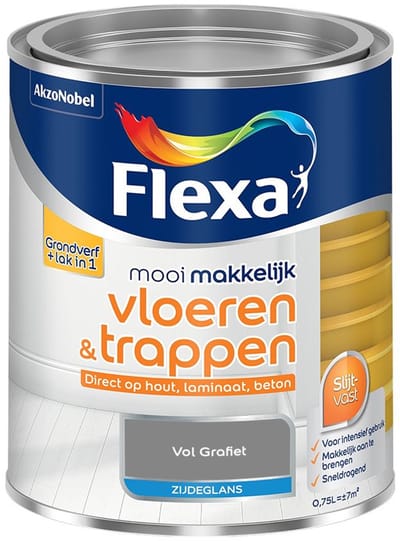 Flexa - Mooi Makkelijk Vloeren & Trappen Zijdeglans - Vol Grafiet - Mengverf - 750 Ml