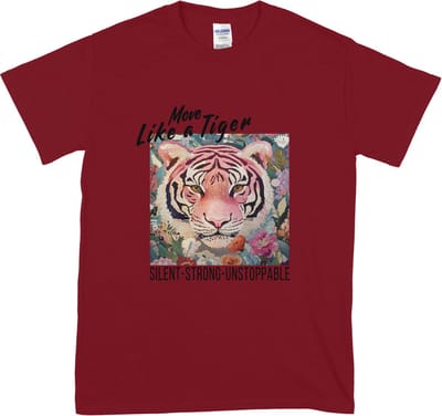 Dames & Heren T Shirt – Tijger Print en Tekst Move Like a Tiger – 100% Katoen – Rood – S
