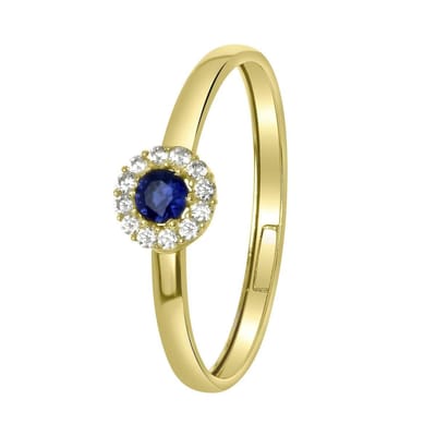 Lucardi Dames ring met wit&blauwe zirkonia - Ring - Cadeau - 14 Karaat Goud - Geelgoud