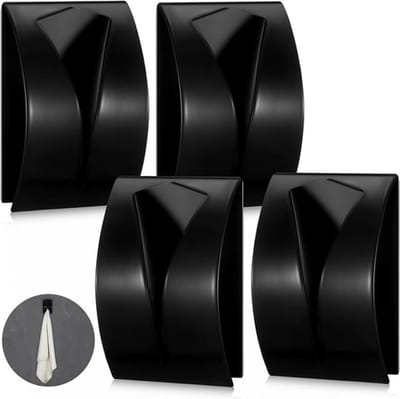 4-Delige RVS Handdoekhaakjes Set - Zelfklevend Zonder Boren - Handdoekhouder en Theedoek Klem - voor Badkamer en Keuken - Zwart