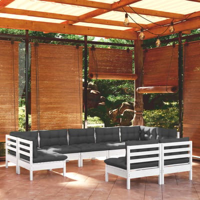 vidaXL - 9-delige - Loungeset - met - kussens - massief - grenenhout - wit