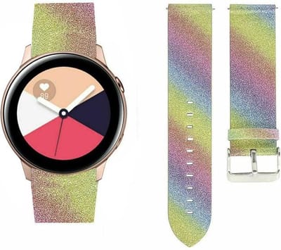 Strap-it Smartwatch bandje 20mm - Leer glitter bandje geschikt voor Samsung Galaxy Watch 3 41mm / Galaxy Watch 1 42mm / Gear Sport / Galaxy Watch Active & Active 2 / Galaxy Watch 4 / 4 Classic / Galaxy Watch 5 / 5 Pro - regenboog