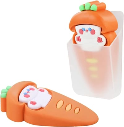 Decoratieve deurclips voor houten vloeren - Bescherming tegen schade, rubberen klemmen met konijnen en wortels, voorkomt deurknallen en zorgt voor soepel openen en sluiten (oranje)