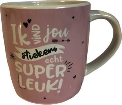 Mok - Ik vind jou stiekem echt super leuk! - In cadeauverpakking met gekleurd lint