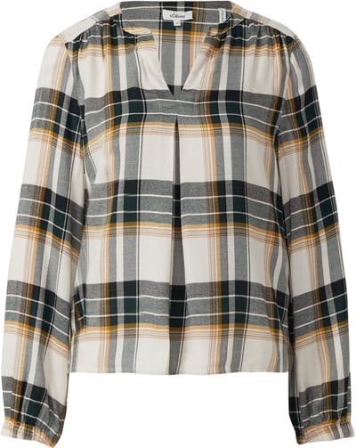 s.Oliver - female - Geruite blouse met plooidetail en elastische manchetten