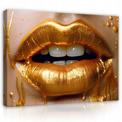 WALLARENA - Canvas schilderij - 100x70 cm - gezicht van een vrouw met gouden lippen op doek