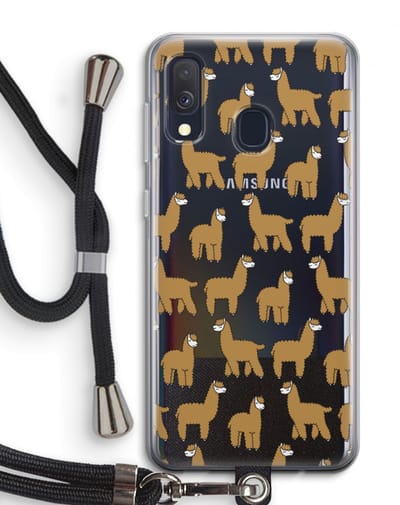 Case Company® - Hoesje met koord geschikt voor Samsung Galaxy A40 hoesje met Koord - Alpacas - Telefoonhoesje met Zwart Koord - Bescherming aan alle Kanten en Over de Schermrand