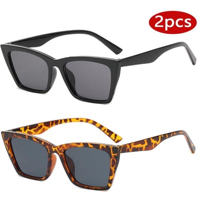 2 paires de Lunettes de Soleil Oeil de Chat Femmes Lunettes de Protection UV400 Monture Multicolore Lunettes de Soleil Mode Style Simple pour Conduire