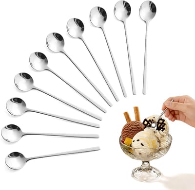 Ronde lepels van 304 roestvrij staal - 10 stuks - S - 13,5 x 3 cm - Geschikt voor het roeren van koffie en vogelnestjessoep - Lepels voor kruiden en specerijen - IJs- en dessertlepels - Gemakkelijk schoon te maken - Duurzaam - Roestbestendig