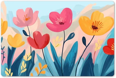 Placemats 45x30 cm - Placemat kunststof - 1 stuk - Illustratie - Bloemen - Kleurrijk - Borden onderleggers - Decoratie voor op tafel - Keuken tafeldecoratie accessoires - Vinyl onderlegger - Tafelversiering