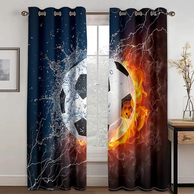 3D Voetbal Serie Patroon Gordijnen Sport Thema Dunne Gordijnen Gordijnen Voor Woonkamer Slaapkamer Jongens Kinderkamer Woondecoratie W60H60(CM)x2pcs&HOOK