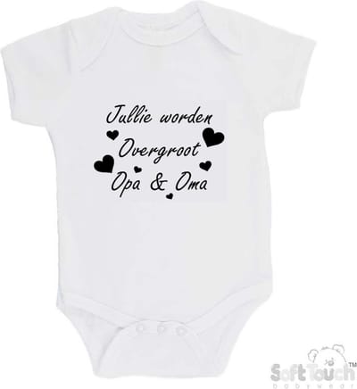 100% katoenen Romper "Jullie worden overgroot opa & oma" Unisex Katoen Wit/zwart Maat 62/68 Zwangerschap aankondigen - Bekendmaking zwangerschap - Zwangerschapsaankondiging