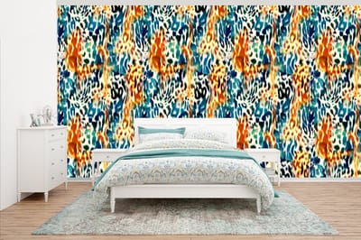 Behang - Fotobehang Oranje - Blauw - Dierenprint - Patronen - Breedte 500 cm x hoogte 280 cm