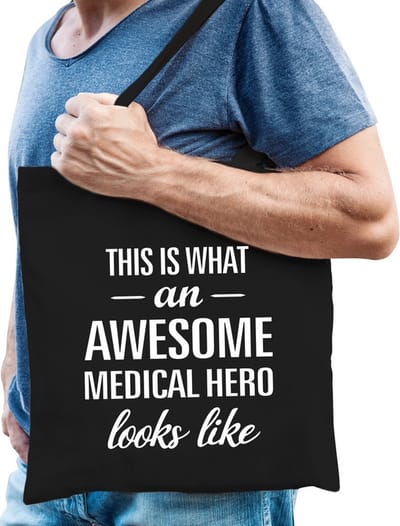 Awesome medical hero / held cadeau katoenen tas zwart voor heren - zorgpersoneel kado / tasje / shopper