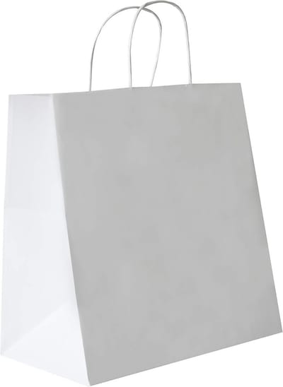Witte Shopper met Vierkante Bodem en Gedraaide Handgreep, Papieren Tas voor Producten tot 27 + 17 x 29 cm, Verkrijgbaar in Zakelijke Verpakking van 50 Stuks