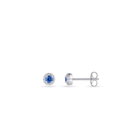 Jewels Inc. - Oorsteker - Roset gezet met Witte en Blauwe Zirkonia Stenen - 5mm Breed - Gerhodineerd Zilver 925