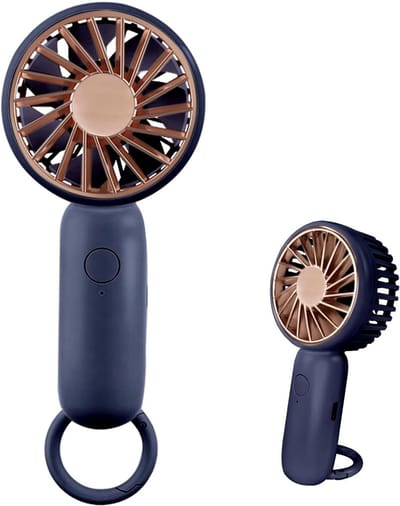 Mini-Handheld-Ventilator, krachtige desktopventilator met gesp, lichtgewicht USB-ventilator, geschikt voor modieuze vrouwen, mannen, binnen- en buitenruimtes (blauw)
