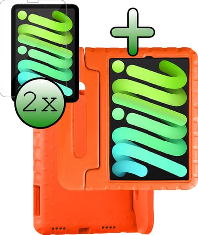 Hoesje Geschikt voor Apple iPad Mini 7 (2024) - 8.3 inch - 7e Generatie - Met 2x Screenprotector - Kinderhoes Shockproof Bumper - Kidsproof Case - Tablet Hoes - Kinder Hoes Cover - Oranje