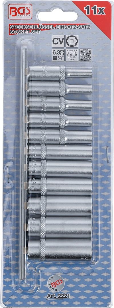 BGS - 11 Delige Doppenset  - Lange - Diepe Doppen 1/4" (4-13 mm), 6-kant, BGS 2221