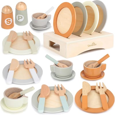 Kinderkeuken accessoires - houten theeservies voor kinderen - 27 stuks speelkeuken