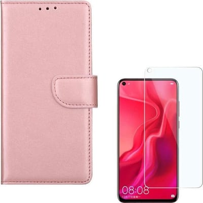 hoesje Geschikt voor: Huawei P20 Lite 2019 Portemonnee Rose Goud met 2 stuks Glas Screen protector