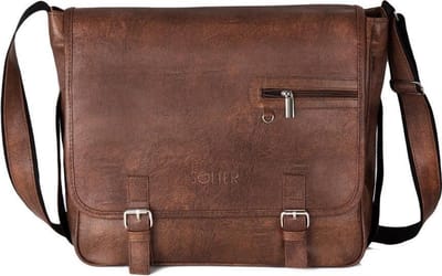 Solier - casual messenger schoudertas - kunstleer -lichtbruin -34x32x11 cm