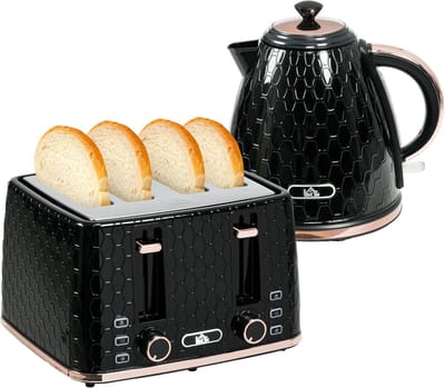 Wasserkocher Toaster Set - Ontbijt Set - Snel Ontbijten - 7 Bronschakelaars - 17 Liter Capaciteit - Zwart
