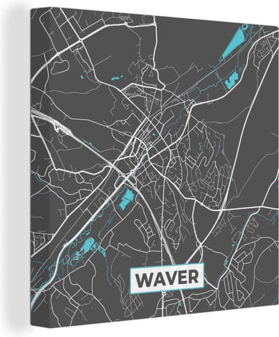 Canvas Schilderij België – Waver – Stadskaart – Kaart – Blauw – Plattegrond - 20x20 cm - Wanddecoratie
