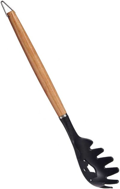Arte R Kook/keuken gerei - spaghetti opschep lepel - zwart/bruin - kunststof/hout - 32 cm